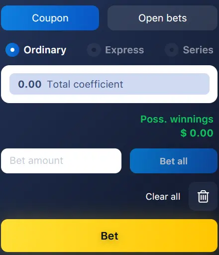 Available bet types at 1Win