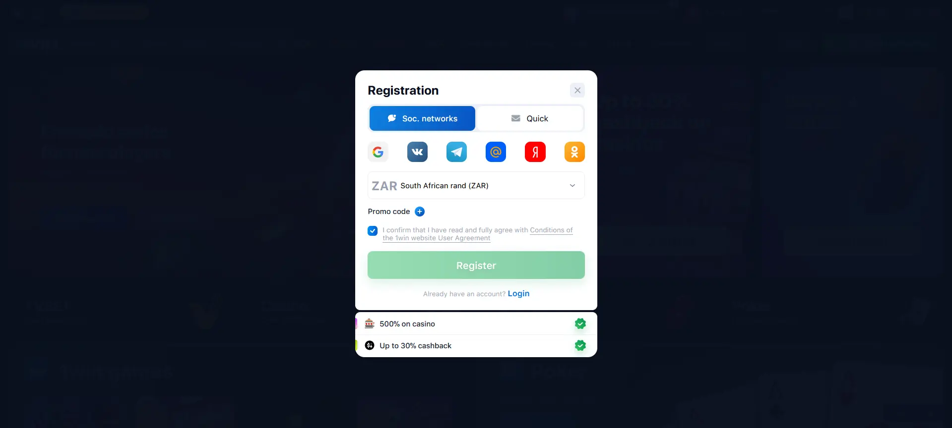Signing up via social media