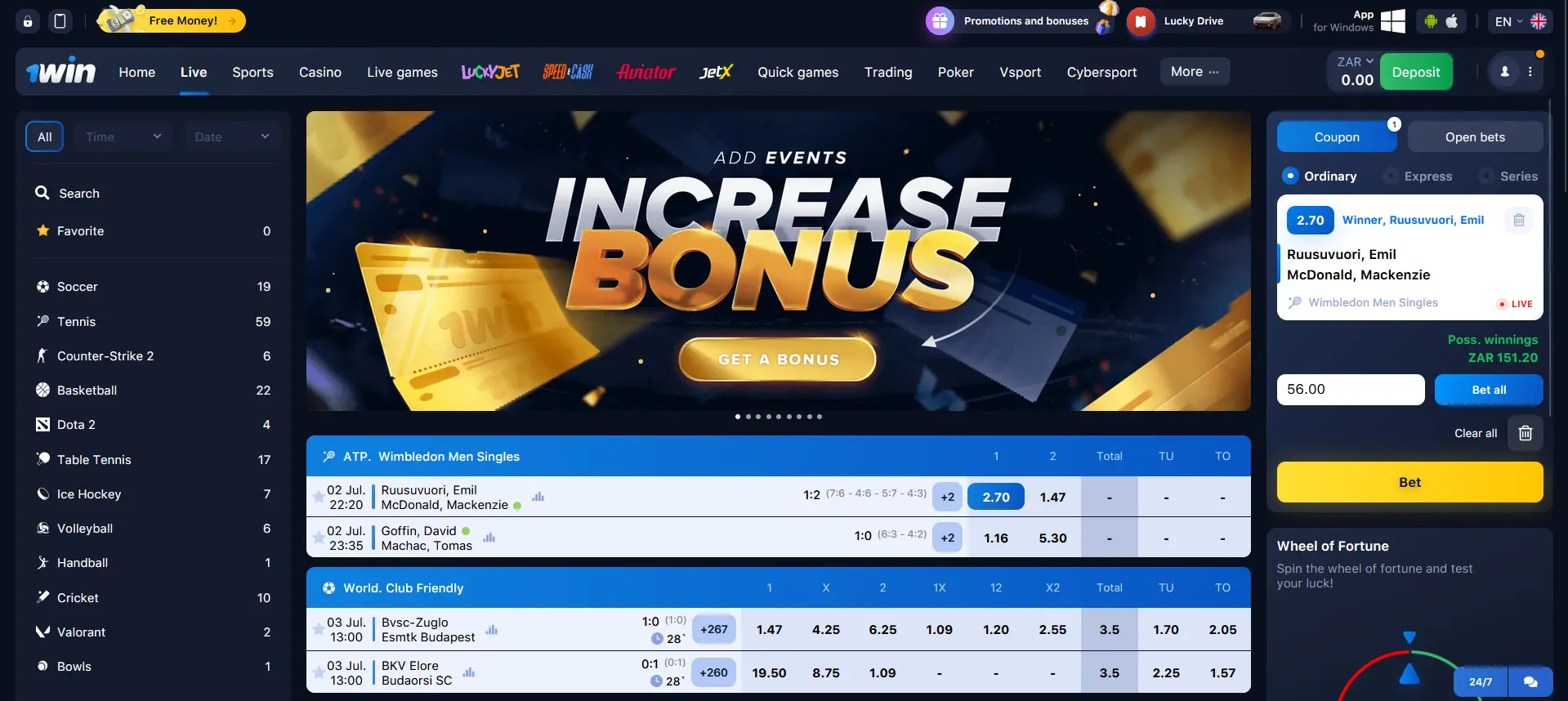 Live broadcasts in 1Win