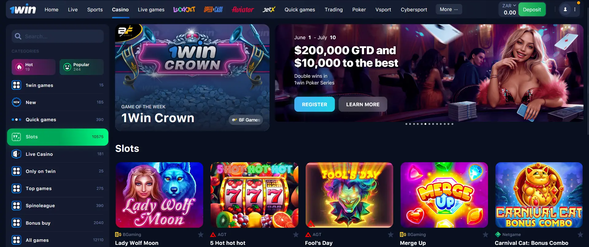 Slots at 1Win
