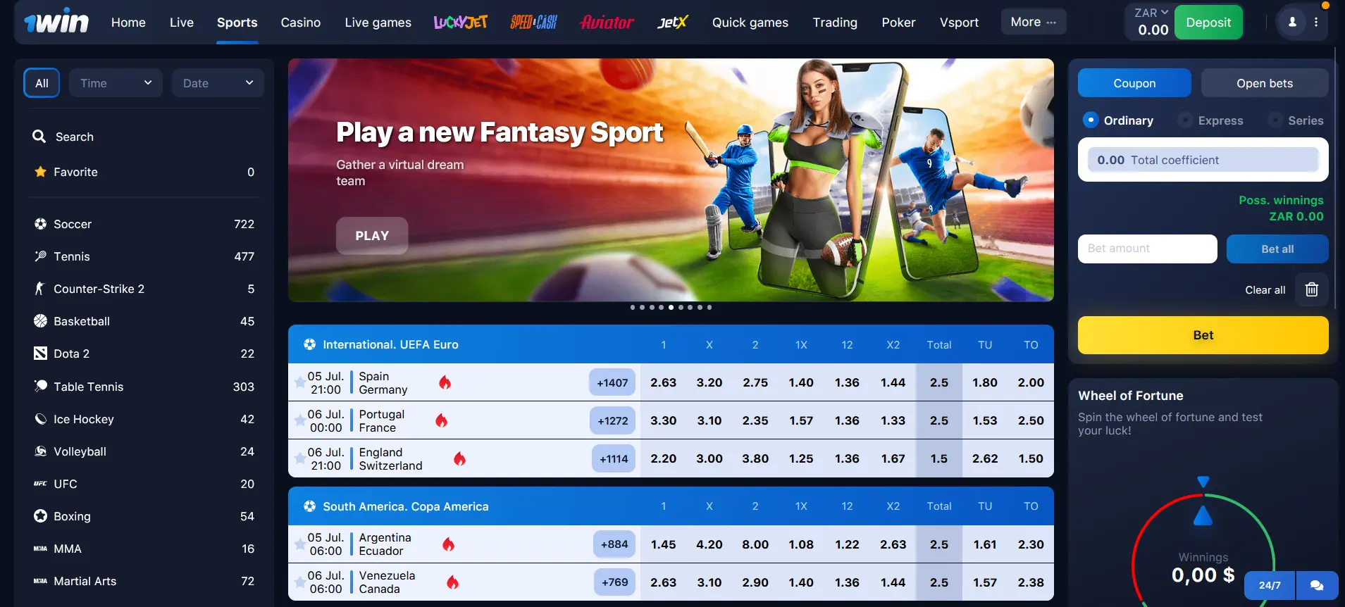 Sports betting at 1Win
