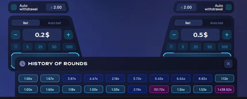 RocketX Round History on 1Win RocketX Round History on 1Win